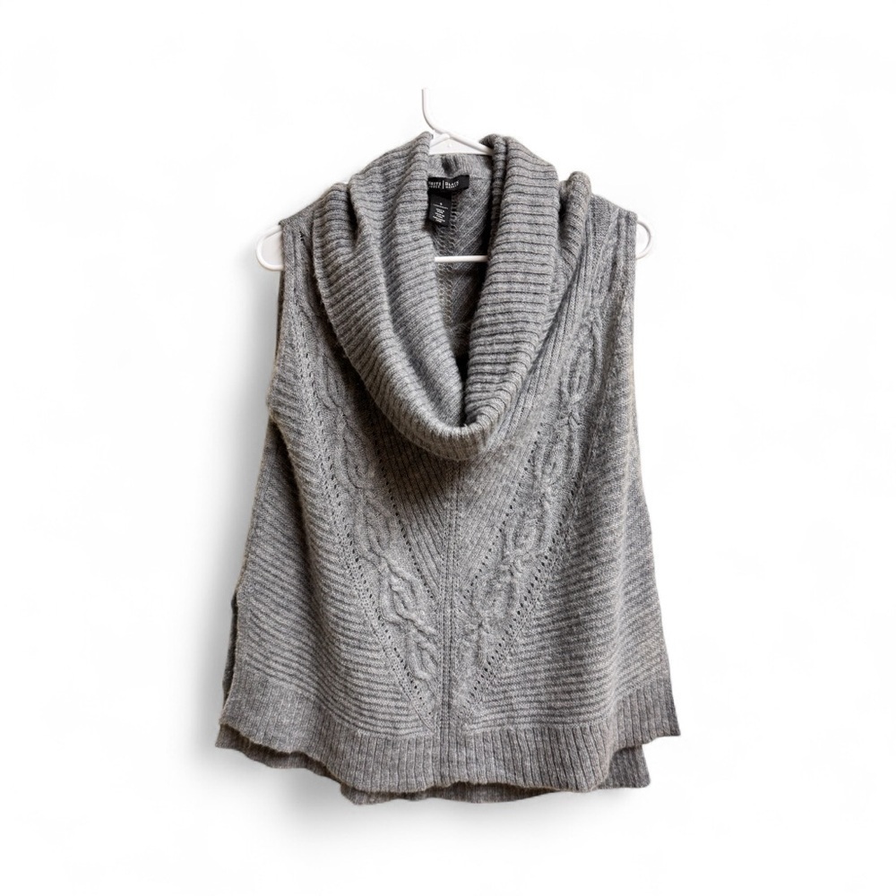 WHBM Gray Wool Blend Sleeveless Cowl Neck Sweater Vest S